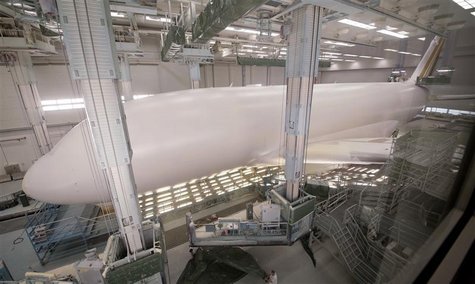 Airbus A380 aircraft is seen in paint shop at Airbus facility in Finkenwerder near Hamburg Airbus A380 aircraft is seen in paint shop at Airbus facility in Finkenwerder near Hamburg