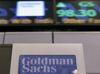 A Goldman Sachs sign is seen on at the company's post on the floor of the New York Stock Exchange A Goldman Sachs sign is seen on at the company's post on the floor of the New York Stock Exchange