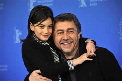 Director Chavarrias and cast member Perez pose during a photocall to promote the movie 'Dictado' at the 62nd Berlinale International Film Fe