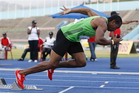 Jamaican sprinter Blake competes at the men's 400m at the Camperdown Classic in Kingston Jamaican sprinter Blake competes at the men's 400m at the Camperdown Classic in Kingston