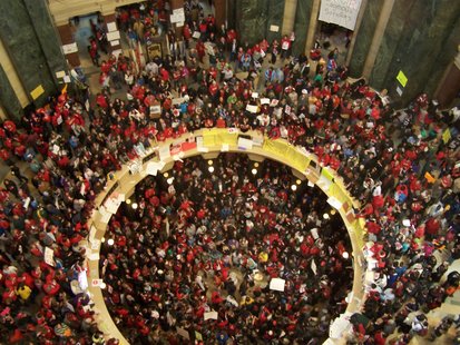 Protesters at the state capitol in Madison (Photo: Wisconsin Radio Network) Protesters at the state capitol in Madison (Photo: Wisconsin Radio Network)