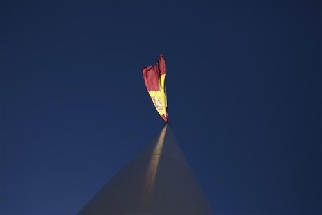 The Spanish flag flutters over the Colon square in central Madrid The Spanish flag flutters over the Colon square in central Madrid