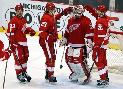 Detroit Red Wings celebrate their victory over the Dallas Stars in their NHL hockey game in Detroit Detroit Red Wings celebrate their victory over the Dallas Stars in their NHL hockey game in Detroit