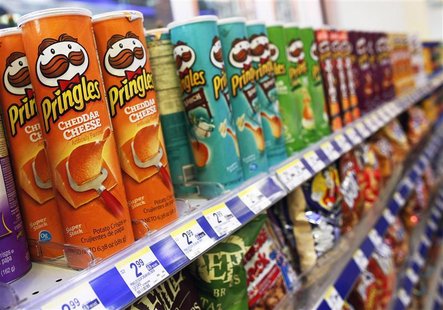 Cans of Pringles are seen on display in New York Cans of Pringles are seen on display in New York