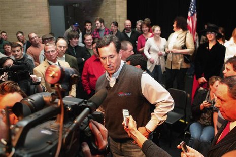 Republican presidential candidate Santorum addresses media at the Capital High School Auditorium in Boise, Idaho Republican presidential candidate Santorum addresses media at the Capital High School Auditorium in Boise, Idaho
