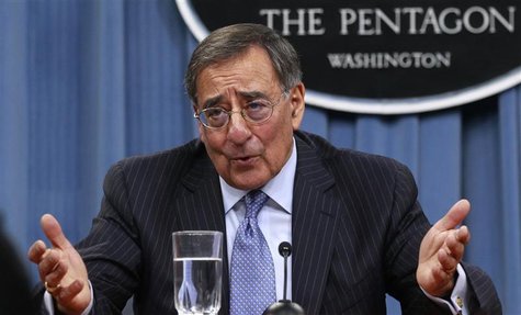 U.S. Defense Secretary Leon Panetta gestures as he briefs the media at the Pentagon Briefing Room in Washington, DC U.S. Defense Secretary Leon Panetta gestures as he briefs the media at the Pentagon Briefing Room in Washington, DC