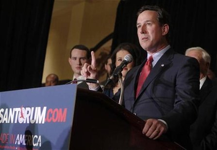 Republican presidential candidate Rick Santorum speaks at his primary night rally at the St. Charles Convention Center in St. Charles Republican presidential candidate Rick Santorum speaks at his primary night rally at the St. Charles Convention Center in St. Charles