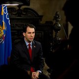 Wisconsin Governor Scott Walker pauses for a moment in Madison Wisconsin Governor Scott Walker pauses for a moment in Madison