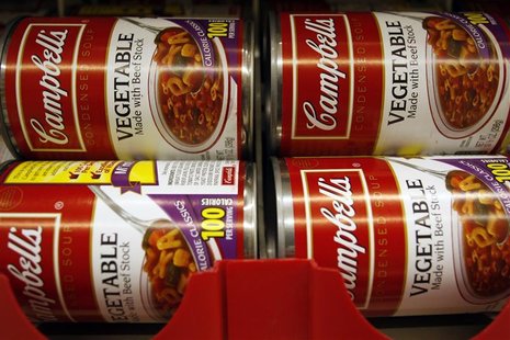 Cans of vegetable Campbell's Condensed Soup are stocked on a shelf at a grocery store in Phoenix Cans of vegetable Campbell's Condensed Soup are stocked on a shelf at a grocery store in Phoenix
