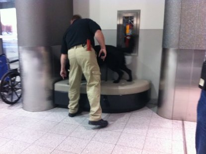 Authorities investigate bomb threat at Austin Straubel International Airport on Saturday Feb. 18, 2012. (courtesy of WTAQ reporter Terry Lee) Authorities investigate bomb threat at Austin Straubel International Airport on Saturday Feb. 18, 2012. (courtesy of WTAQ reporter Terry Lee)