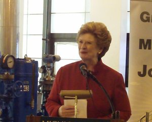 US Senator Debbie Stabenow (D-Lansing) makes remarks at MSU Bioeconomy Institute in Holland on Feb. 22, 2012.