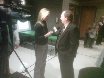 Terry Van Akkeren being interviewed by the Media following his victory Tuesday Night. Terry Van Akkeren being interviewed by the Media following his victory Tuesday Night.