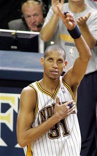 Pacers Miller waves to the crowd in game 6. Pacers Miller waves to the crowd in game 6.
