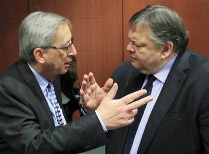 Luxembourg's Prime Minister and Eurogroup chairman Juncker talks with Greece's Finance Minister Evangelos Venizelos at the start of a Eurogr Luxembourg's Prime Minister and Eurogroup chairman Juncker talks with Greece's Finance Minister Evangelos Venizelos at the start of a Eurogr
