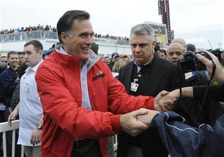 Republican presidential candidate Gov. Romney greets race fans during his appearance at the NASCAR Sprint Cup Series 54th Daytona 500 race a Republican presidential candidate Gov. Romney greets race fans during his appearance at the NASCAR Sprint Cup Series 54th Daytona 500 race a