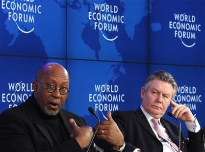 EU Trade Commission De Gucht and U.S. Trade Representative Kirk attend a session at the World Economic Forum in Davos EU Trade Commission De Gucht and U.S. Trade Representative Kirk attend a session at the World Economic Forum in Davos