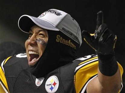 Pittsburgh Steelers wide receiver Ward celebrates after his team defeated the New York Jets in the NFL AFC Championship football game in Pit Pittsburgh Steelers wide receiver Ward celebrates after his team defeated the New York Jets in the NFL AFC Championship football game in Pit