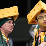 Packers fans wearing cheeseheads
