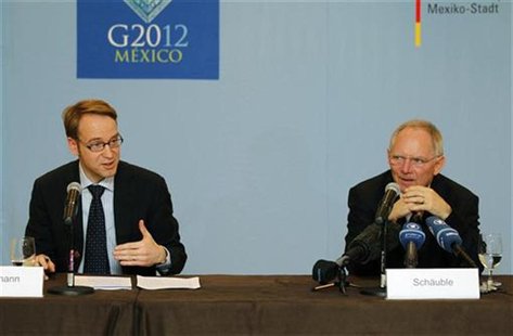 Deutsche Bundesbank President Weidmann and German Finance Minister Schaeuble attend a meeting with media as part of Group of Twenty (G20) le Deutsche Bundesbank President Weidmann and German Finance Minister Schaeuble attend a meeting with media as part of Group of Twenty (G20) le