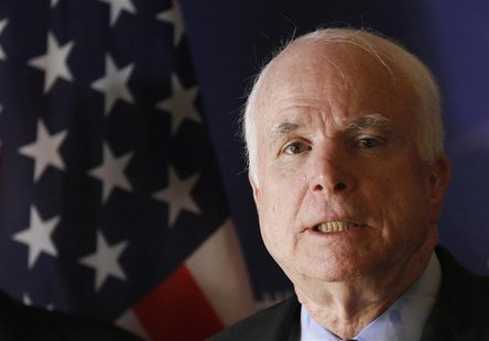 U.S. Senator John McCain speaks during a news conference in Tripoli U.S. Senator John McCain speaks during a news conference in Tripoli