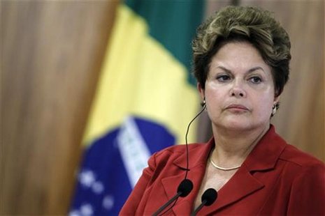 Brazil's President Dilma Rousseff attends a news conference with Finland's Prime Minister Jyrki Katainen after a meeting with at the Planalt Brazil's President Dilma Rousseff attends a news conference with Finland's Prime Minister Jyrki Katainen after a meeting with at the Planalt