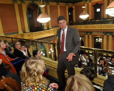 State House Rep. Joe Haveman (R-Holland) explains the legislative process to a group from Jamestown School who attended a session at the Capitol in Lansing in March, 2011. (photo courtesy Michigan House Republicans) State House Rep. Joe Haveman (R-Holland) explains the legislative process to a group from Jamestown School who attended a session at the Capitol in Lansing in March, 2011. (photo courtesy Michigan House Republicans)