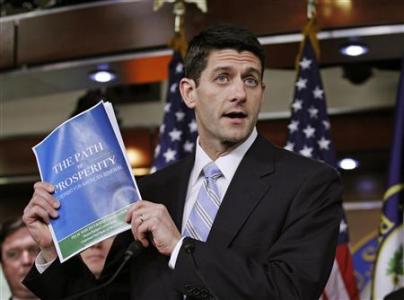 House Budget Chairman Paul Ryan (R-WI) shows a copy of "The FY2013 Budget - The Path to Prosperity" during a news conference at Capitol Hill in Washington March 20, 2012 House Budget Chairman Paul Ryan (R-WI) shows a copy of "The FY2013 Budget - The Path to Prosperity" during a news conference at Capitol Hill in Washington March 20, 2012