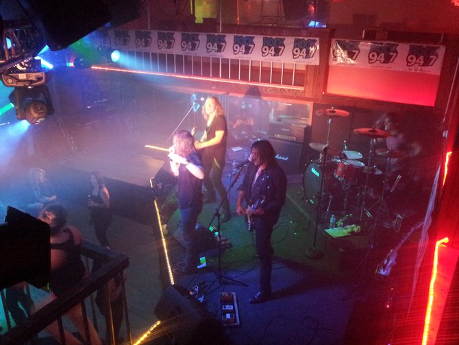 On drums, Tyler Coburn, Bass-Dean Pizzazz, Lead Vocalist-Mitch Arnold and Lead Guitar-Mitch Arnold.