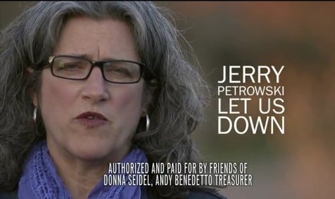 Screenshot of Donna Seidel's television campaign ad against Jerry Petrowski Screenshot of Donna Seidel's television campaign ad against Jerry Petrowski