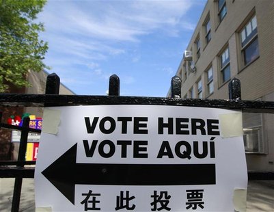 A sign is seen outside a polling place in Brooklyn, New York April 24, 2012. REUTERS/Brendan McDermid A sign is seen outside a polling place in Brooklyn, New York April 24, 2012. REUTERS/Brendan McDermid