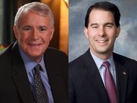 Democratic candidate Tom Barrett (left) and Republican Governor Scott Walker.