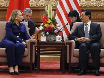 U.S. Secretary of State Hillary Clinton (L) speaks with China's President Hu Jintao speaks at the Great Hall of the People in Beijing, May 4 U.S. Secretary of State Hillary Clinton (L) speaks with China's President Hu Jintao speaks at the Great Hall of the People in Beijing, May 4