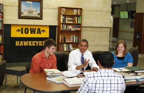 U.S. President Barack Obama speaks to students in a roundtable discussion about the rising costs of student loans while at the University of U.S. President Barack Obama speaks to students in a roundtable discussion about the rising costs of student loans while at the University of