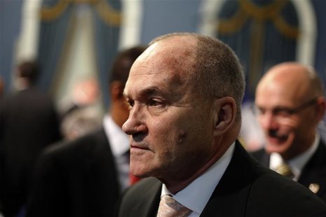 NYPD Commissioner Ray Kelly walks out after listening to New York Mayor Michael Bloomberg as he presents his proposed executive 2013 New Yor NYPD Commissioner Ray Kelly walks out after listening to New York Mayor Michael Bloomberg as he presents his proposed executive 2013 New Yor