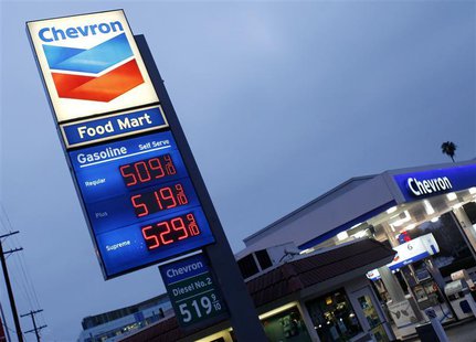 Gasoline is priced over $5 per gallon at a Chevron gasoline station in downtown Los Angeles, California March 13, 2012. REUTERS/Fred Prouser Gasoline is priced over $5 per gallon at a Chevron gasoline station in downtown Los Angeles, California March 13, 2012. REUTERS/Fred Prouser