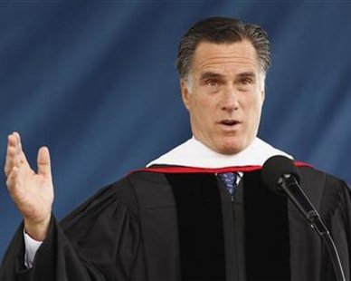 Mitt Romney, Republican presidential candidate and former Massachusetts governor, speaks at the Liberty University commencement ceremony in Lynchburg, Virginia May 12, 2012.
REUTERS/Kevin Lamarque Mitt Romney, Republican presidential candidate and former Massachusetts governor, speaks at the Liberty University commencement ceremony in Lynchburg, Virginia May 12, 2012.
REUTERS/Kevin Lamarque