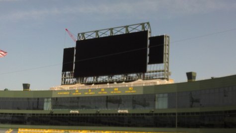 Packers unveil installation of new video boards at Lambeau Field on May 15, 2012. Packers unveil installation of new video boards at Lambeau Field on May 15, 2012.