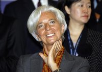 International Monetary Fund (IMF) Managing Director Christine Lagarde smiles during a group photo session before the Turkey Investment Advis
