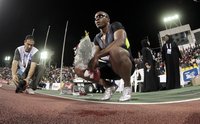 Walter Dix of the U.S. reacts after winning the men's 200m at the IAAF Diamond League athletics meet, in Doha May 11, 2012. REUTERS/Fadi Al-
