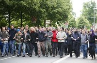 Protesters march during an anti-austerity demonstration in Frankfurt May 18, 2012. REUTERS/Kai Pfaffenbach