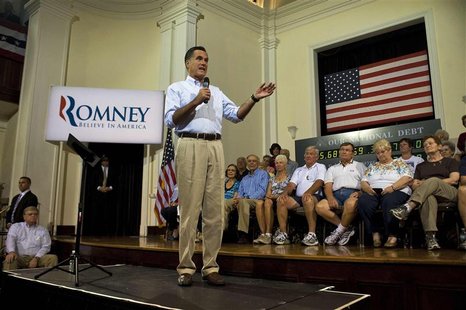 Republican presidential candidate Mitt Romney talks to supporters during a campaign rally in St. Petersburg, Florida, May 16, 2012. REUTERS/ Republican presidential candidate Mitt Romney talks to supporters during a campaign rally in St. Petersburg, Florida, May 16, 2012. REUTERS/