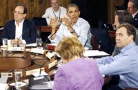 French President Francois Hollande, U.S. President Barack Obama, Britain's Prime Minister David Cameron, Russia's Prime Minister Dmitri Medv