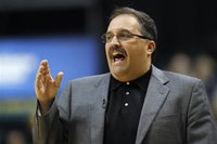 Orlando Magic head coach Stan Van Gundy yells to his players while playing against the Indiana Pacers during Game 1 of their first round NBA