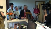 Republican U.S. Senate candidate Tommy Thompson appears at LCL Bulk Transport in Allouez on May 21, 2012.