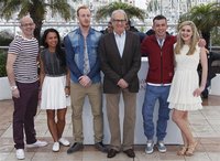 Director Ken Loach (3rd,R) poses with cast members (LtoR) Gary Maitland, Jasmin Riggins, William Ruane, Paul Brannigan and Siobhan Reilly du