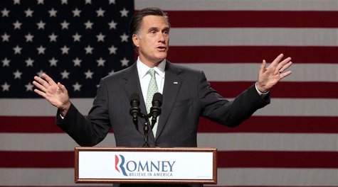 Mitt Romney, U.S. Republican presidential candidate and former Massachusetts governor, addresses a crowd of supporters during a rally at Lan Mitt Romney, U.S. Republican presidential candidate and former Massachusetts governor, addresses a crowd of supporters during a rally at Lan