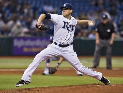 Tampa Bay Rays starter Matt Moore pitches against the Toronto Blue Jays during the third inning of a MLB American League baseball game in St Tampa Bay Rays starter Matt Moore pitches against the Toronto Blue Jays during the third inning of a MLB American League baseball game in St