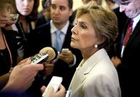 Senator Barbara Boxer (R-CA) speaks to the media after voting on a bill allowing a rise in the debt ceiling on Capitol Hill in Washington Au