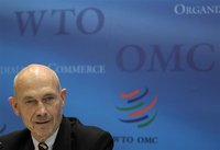World Trade Organization Director General Pascal Lamy addresses a news conference on annual trade forecast and statistics at the WTO headqua
