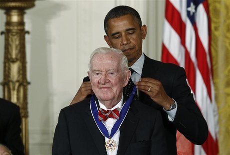 U.S. President Barack Obama awards a 2012 Presidential Medal of Freedom to former Associate Justice of the U.S. Supreme Court John Paul Stev U.S. President Barack Obama awards a 2012 Presidential Medal of Freedom to former Associate Justice of the U.S. Supreme Court John Paul Stev